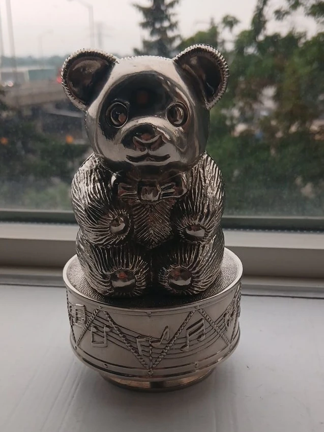 Silver Teddy Bear Music Box