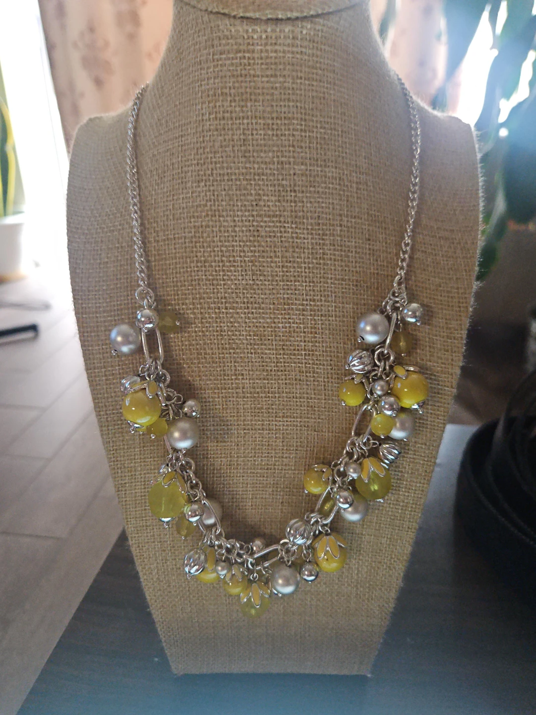 Yellow and Silver Beaded Statement Necklace