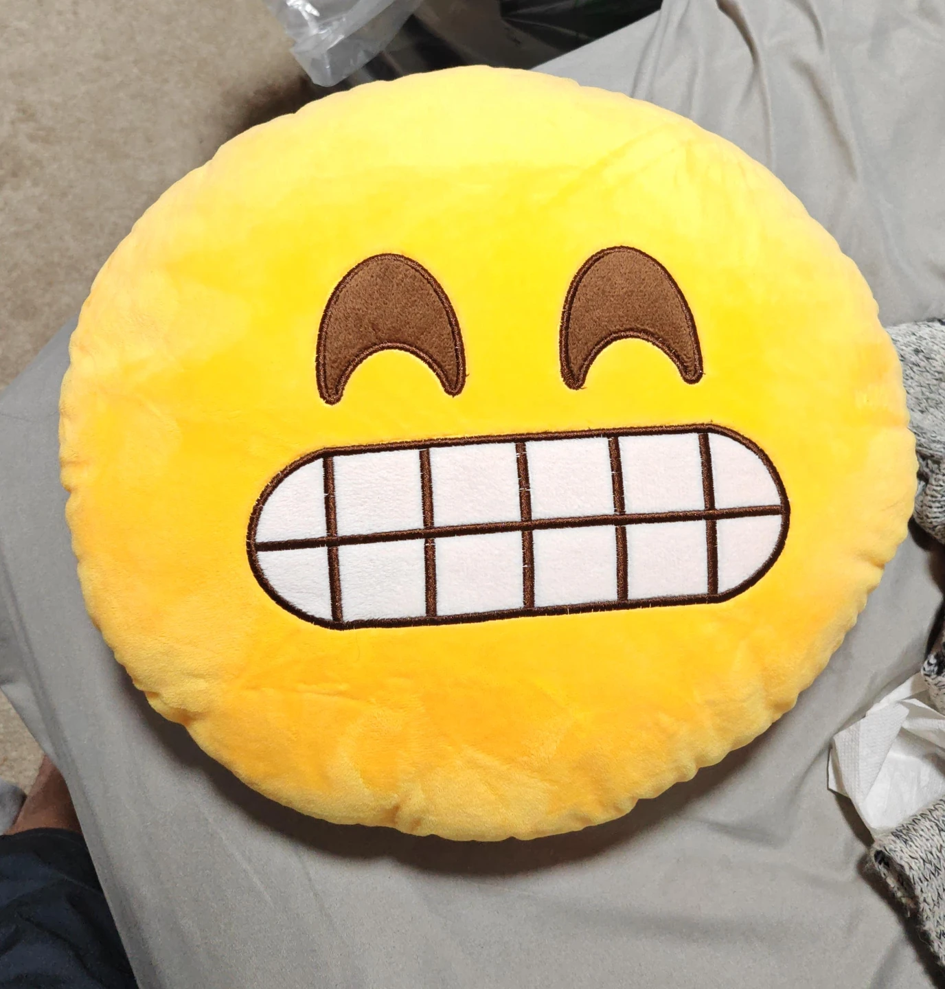 Emoji Grinning Face Plush Pillow