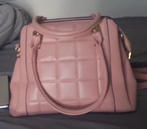 Pink Quilted Handbag with Shoulder Strap