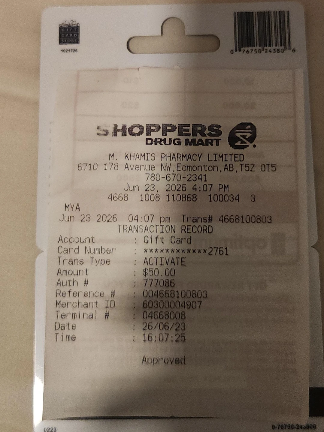 $50 Shoppers Drug Mart Gift Card