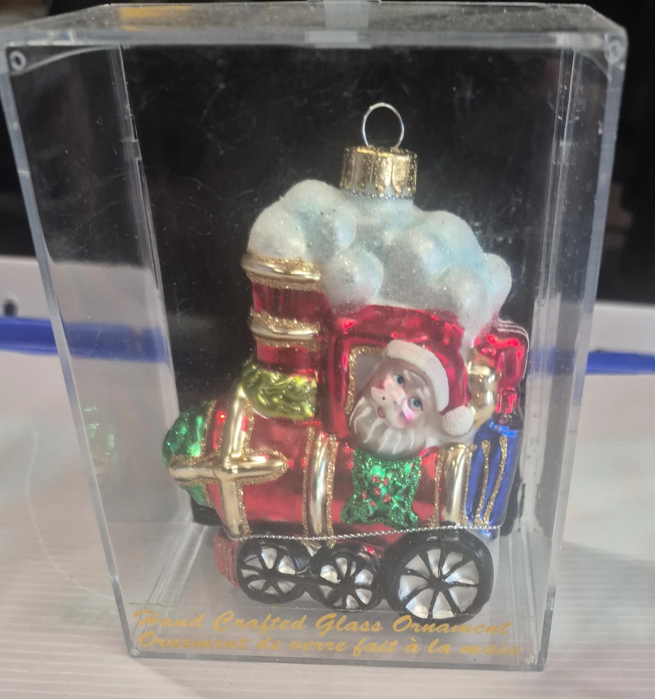 Hand Crafted Glass Santa Train Christmas Ornament