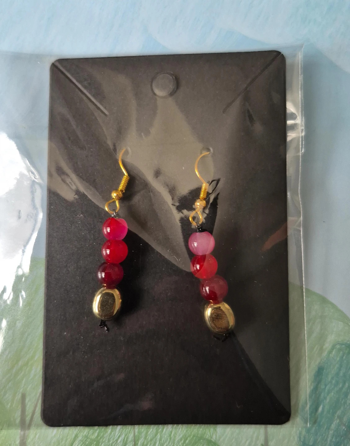 Beaded Drop Earrings - Pink & Red