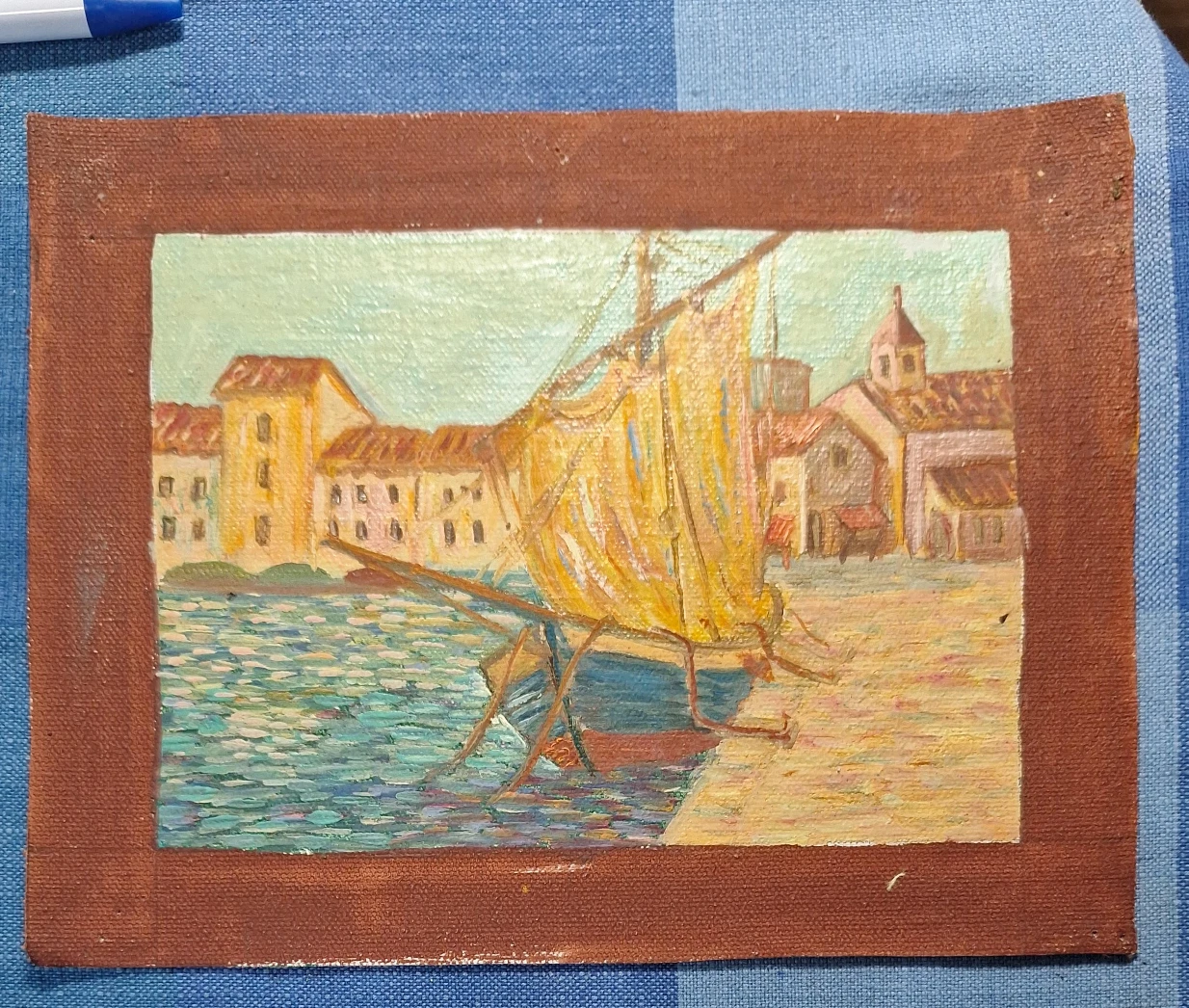 Vintage Seascape Painting with Sailboat