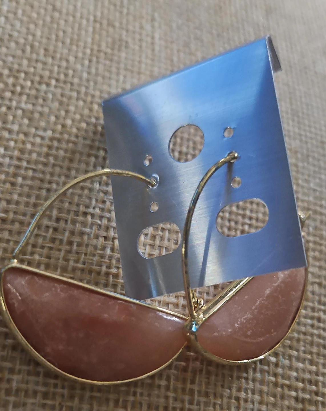 Gold and Peach Stone Hoop Earrings