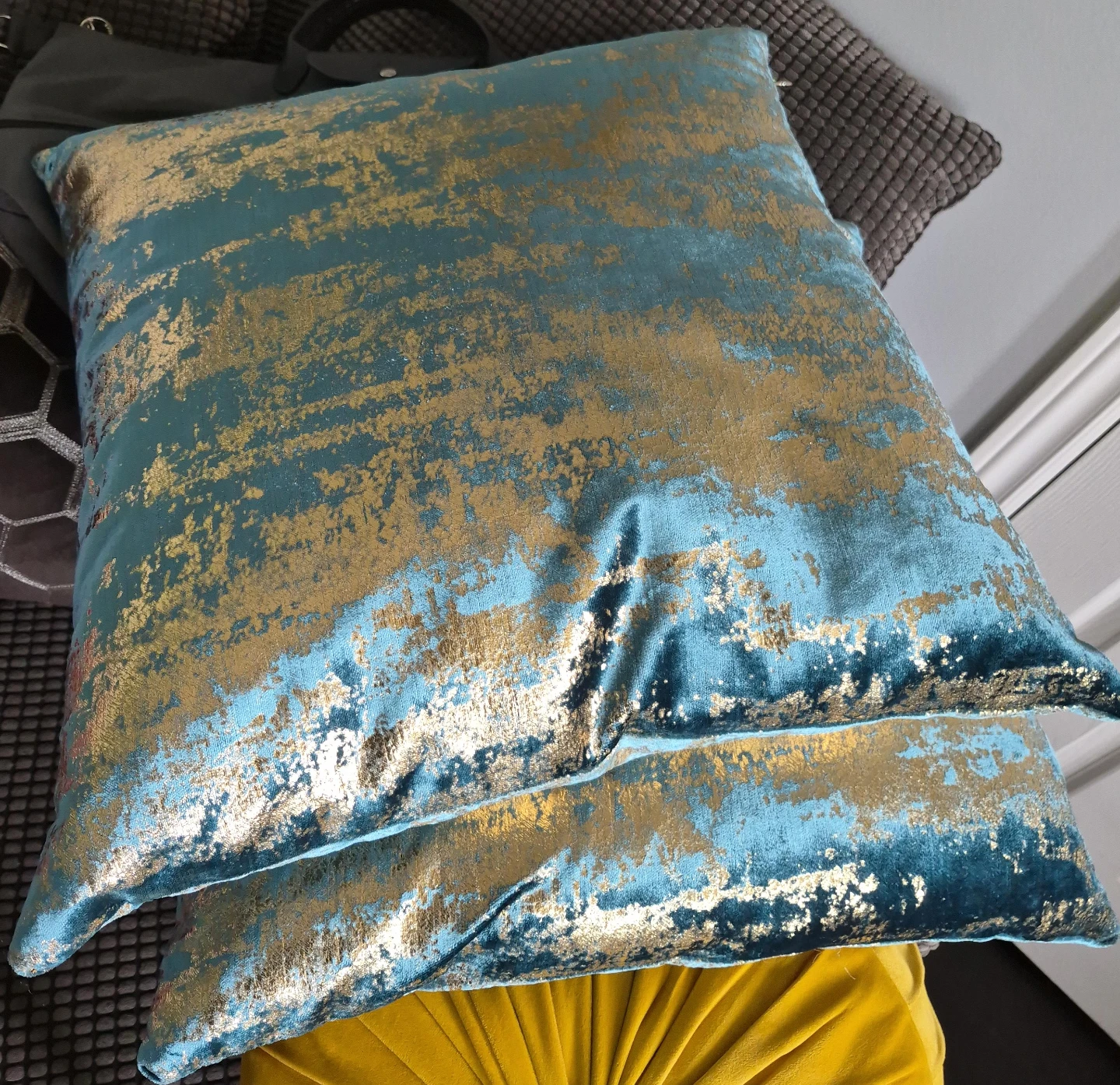 Teal and Gold Accent Throw Pillows (Set of 2)
