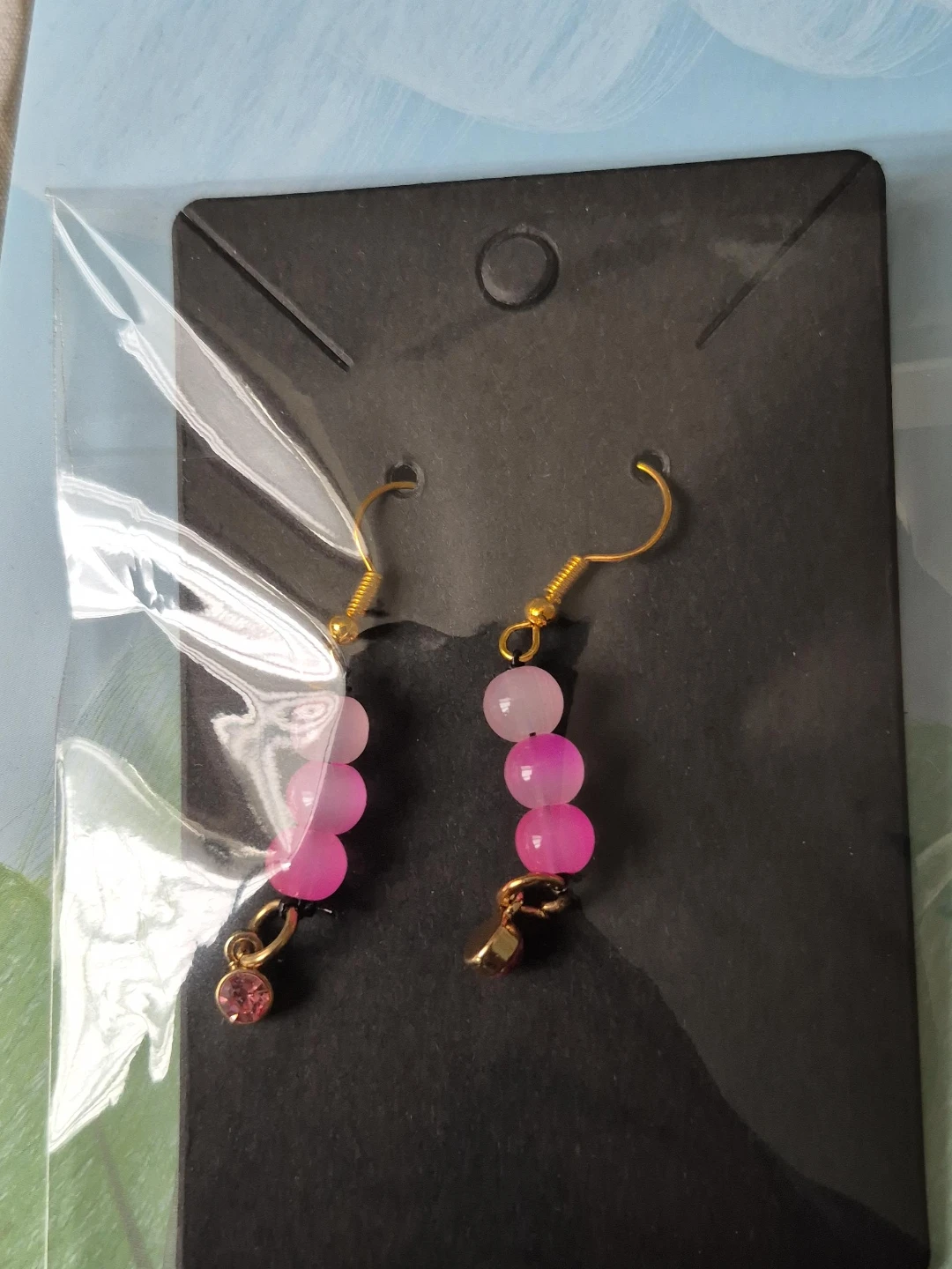 Pink Beaded Drop Earrings with Charms