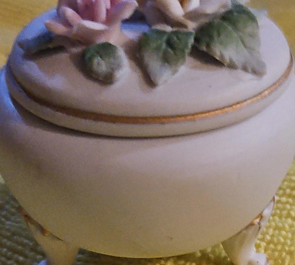 Vintage Ceramic Trinket Box with Flowers