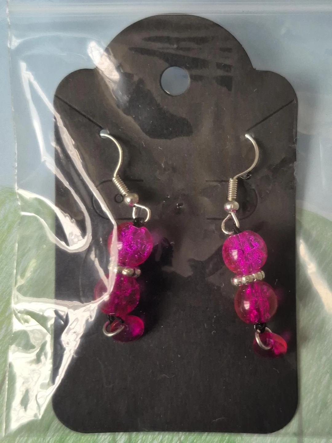Handmade Beaded Dangle Earrings - Pink
