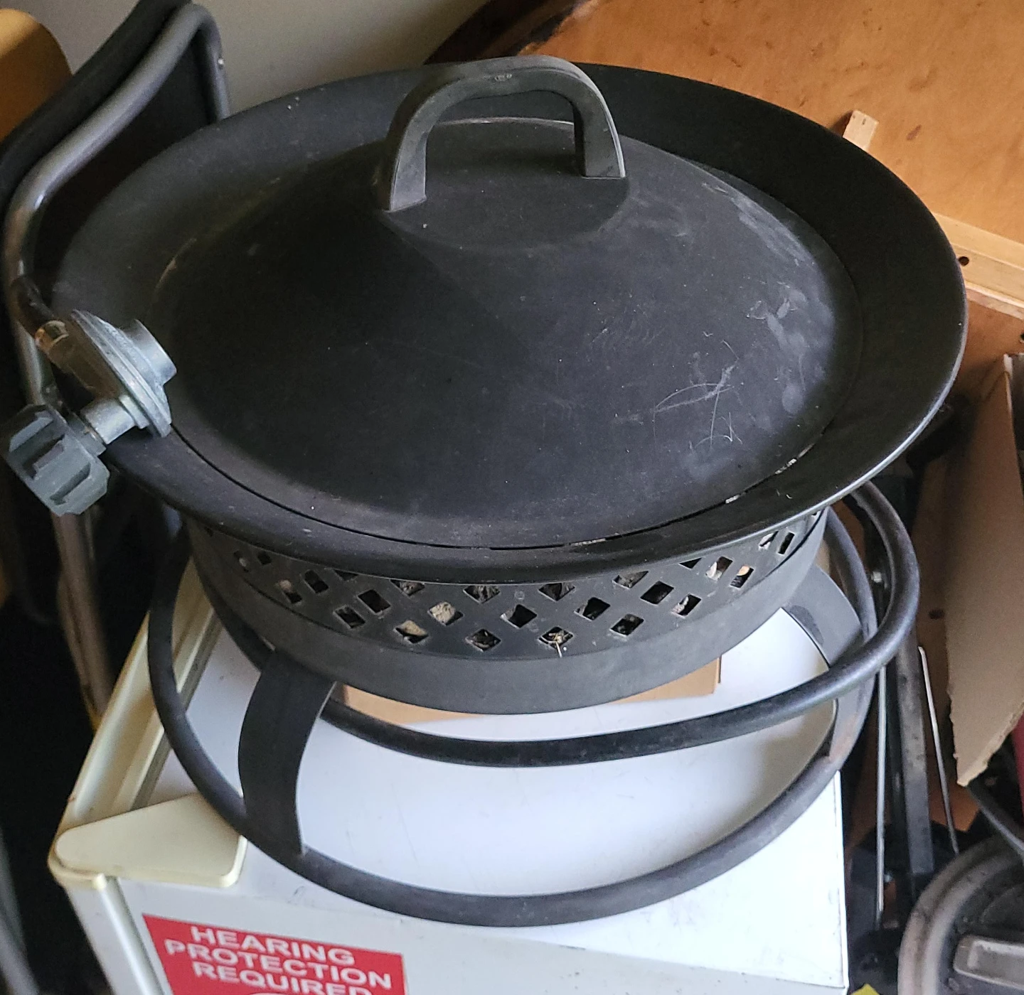 Black Propane Fire Pit with Lid and Hose
