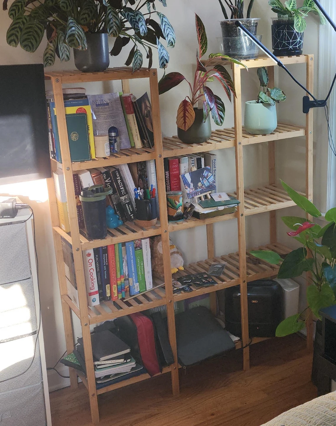 Wooden Bookshelf with Slatted Shelves