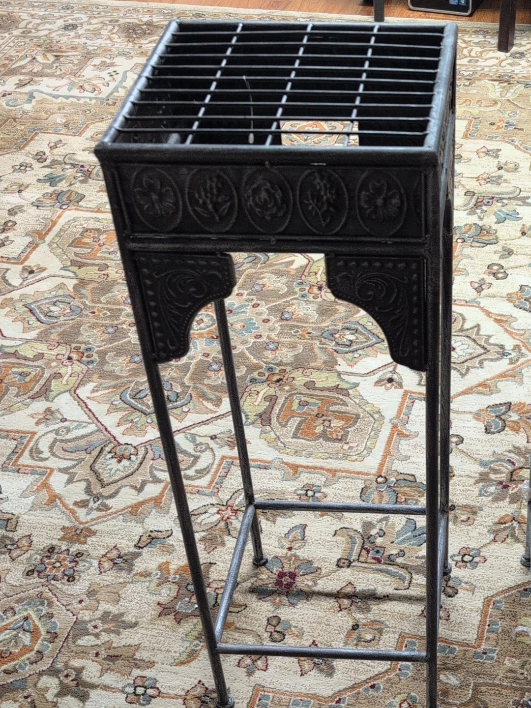 Black Metal Grate Plant Stand with Decorative Trim two for $35