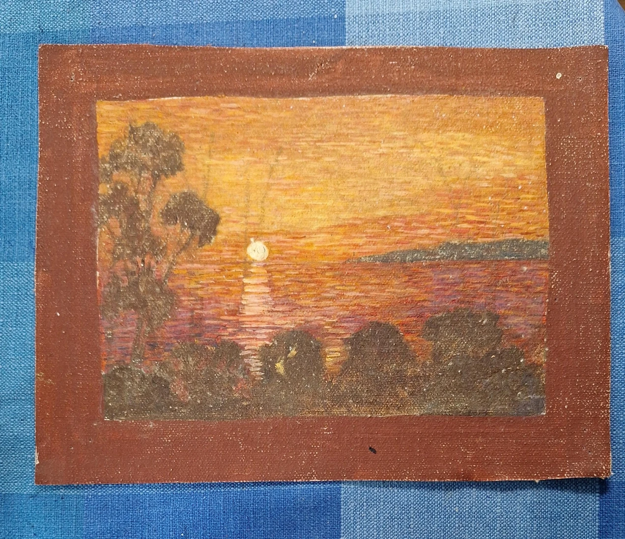 Vintage Sunset Landscape Painting
