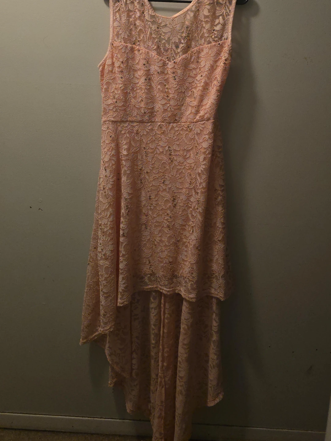 Pink Lace High-Low Dress with Sequins