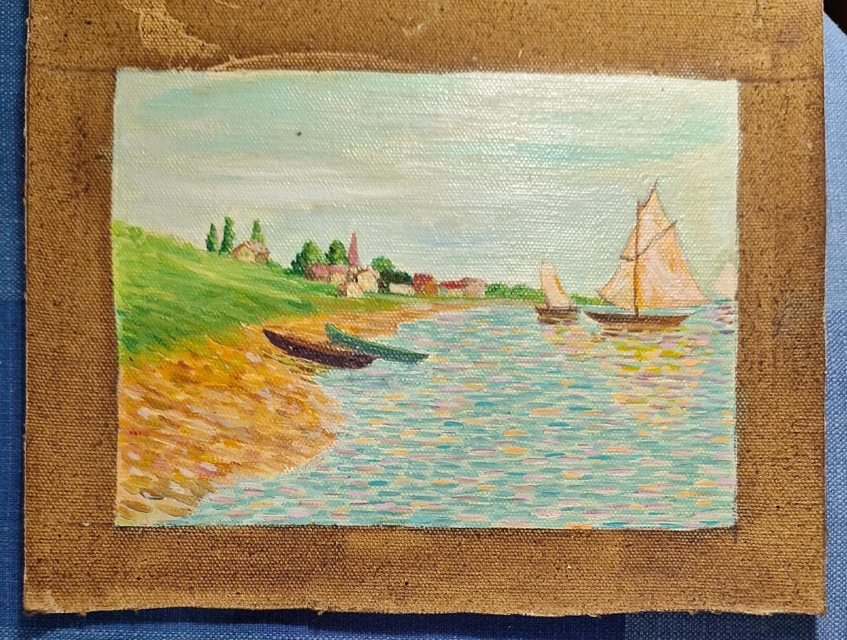 Vintage Seascape Painting with Sailboats