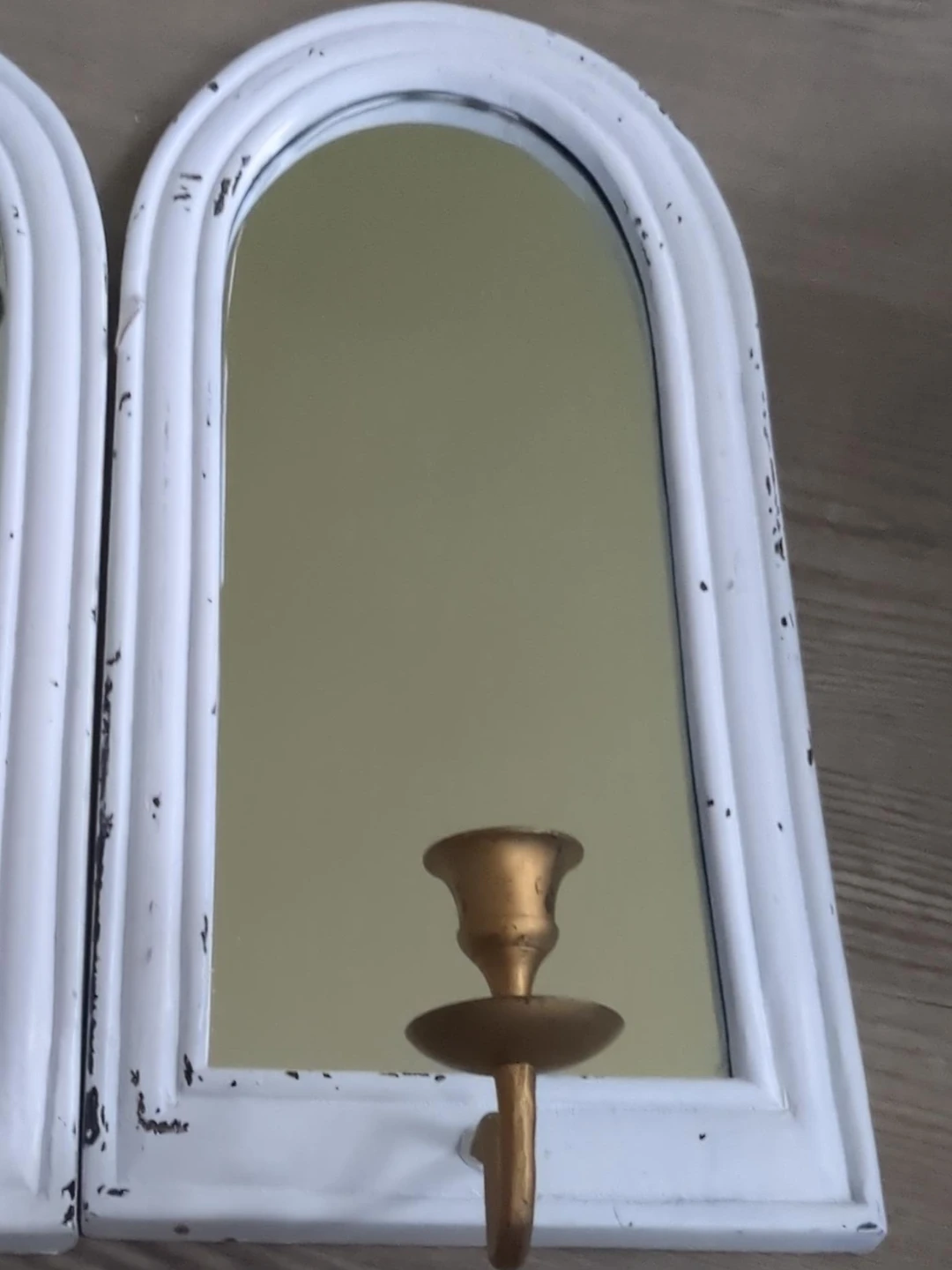 White Arched Wall Mirror with Candlestick Holder