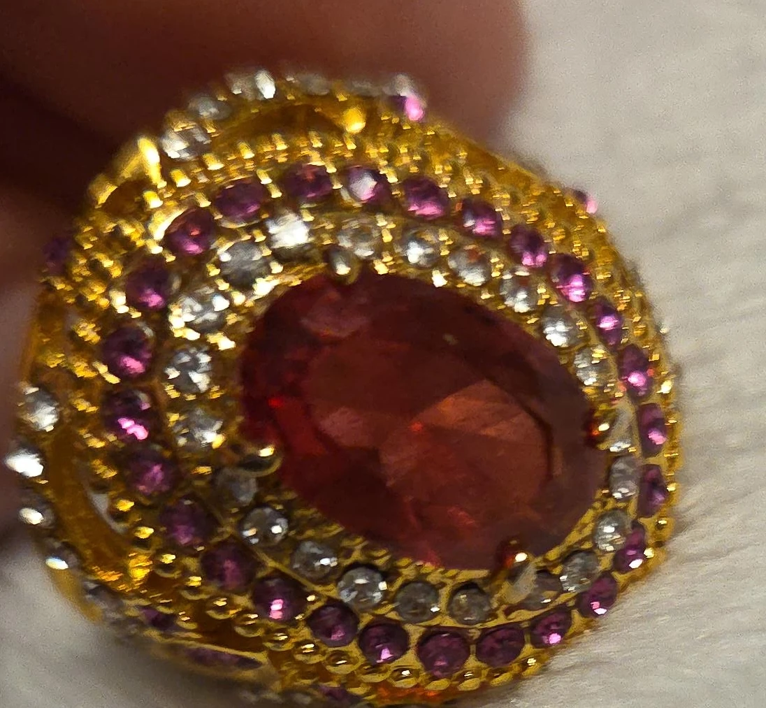 Gold-tone Ring with Red and Pink Stones