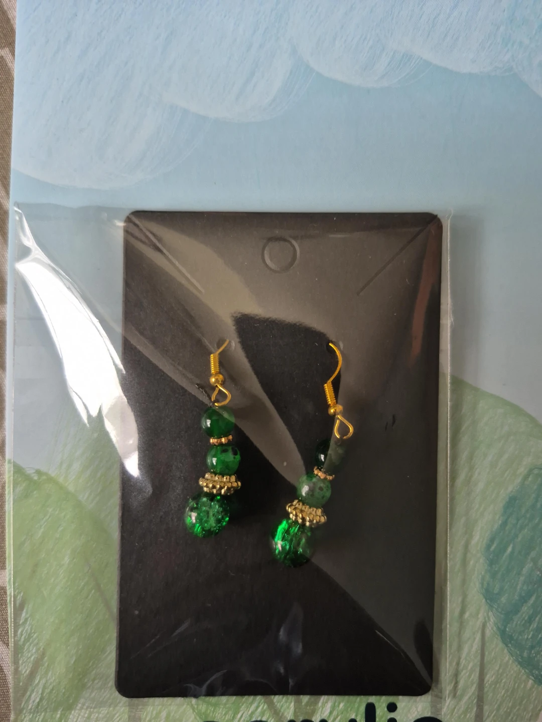Green Beaded Dangle Earrings