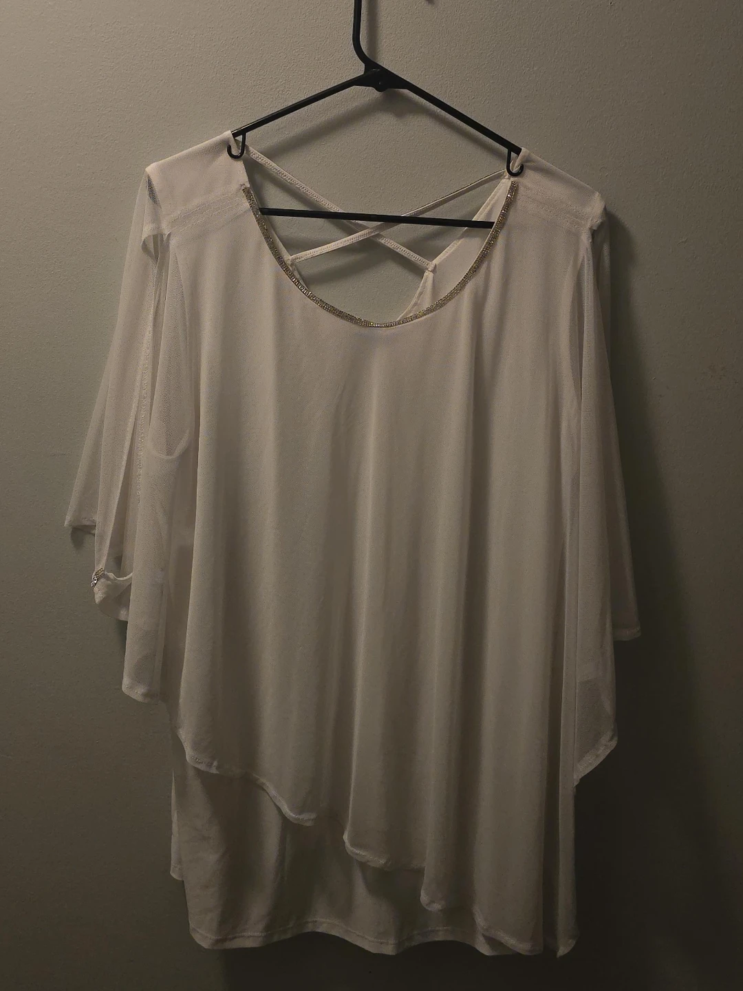 White Beaded Neckline Top