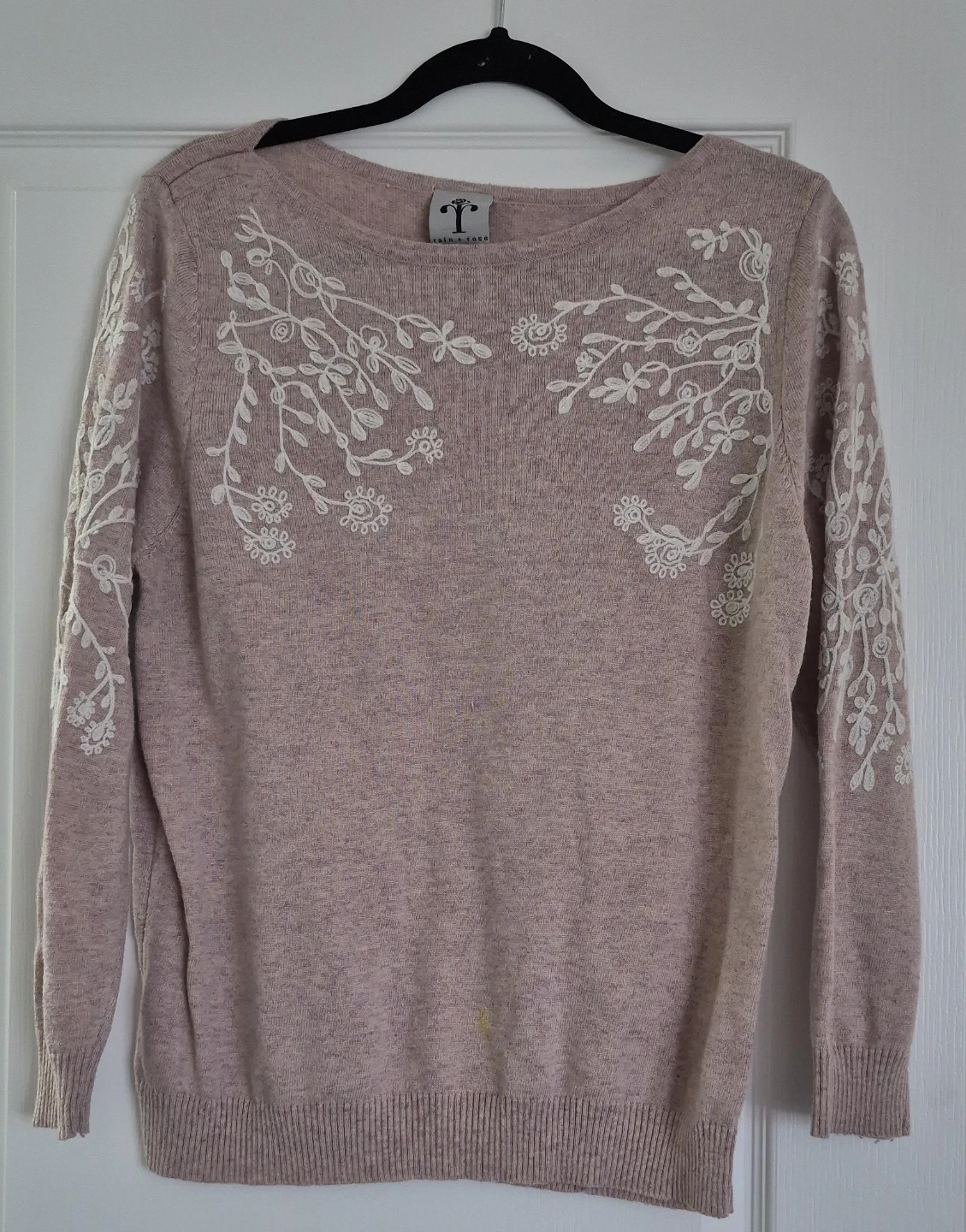 Knit Sweater with Embroidered Flowers