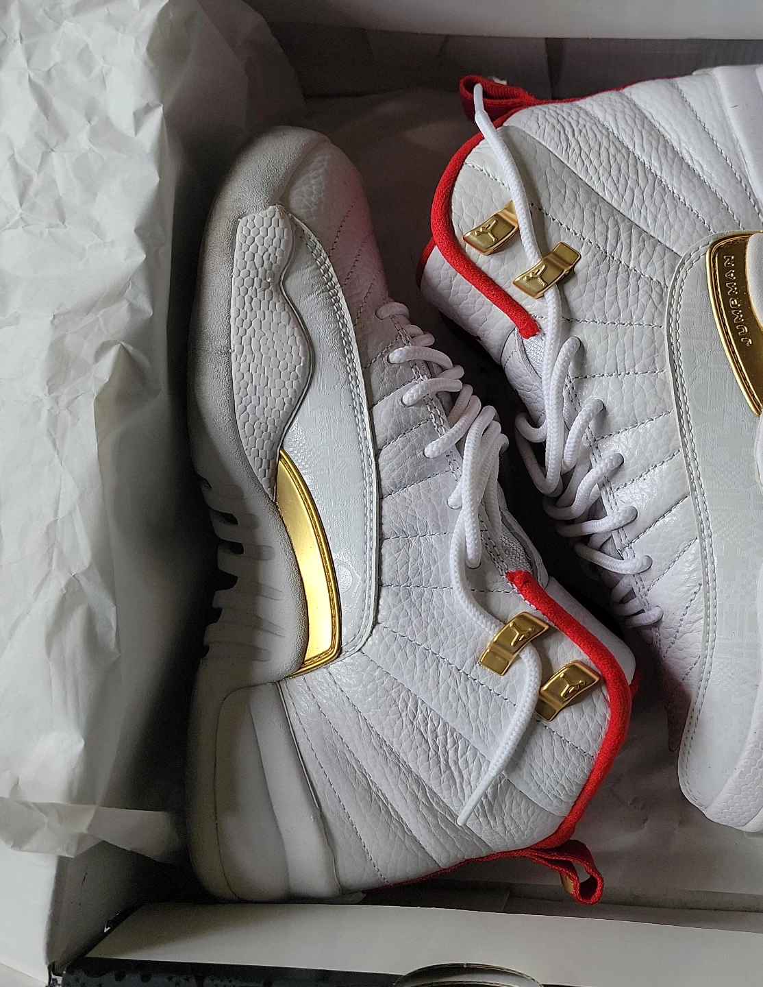 Nike Air Jordan 12 Retro White Taxi Gold Shoes