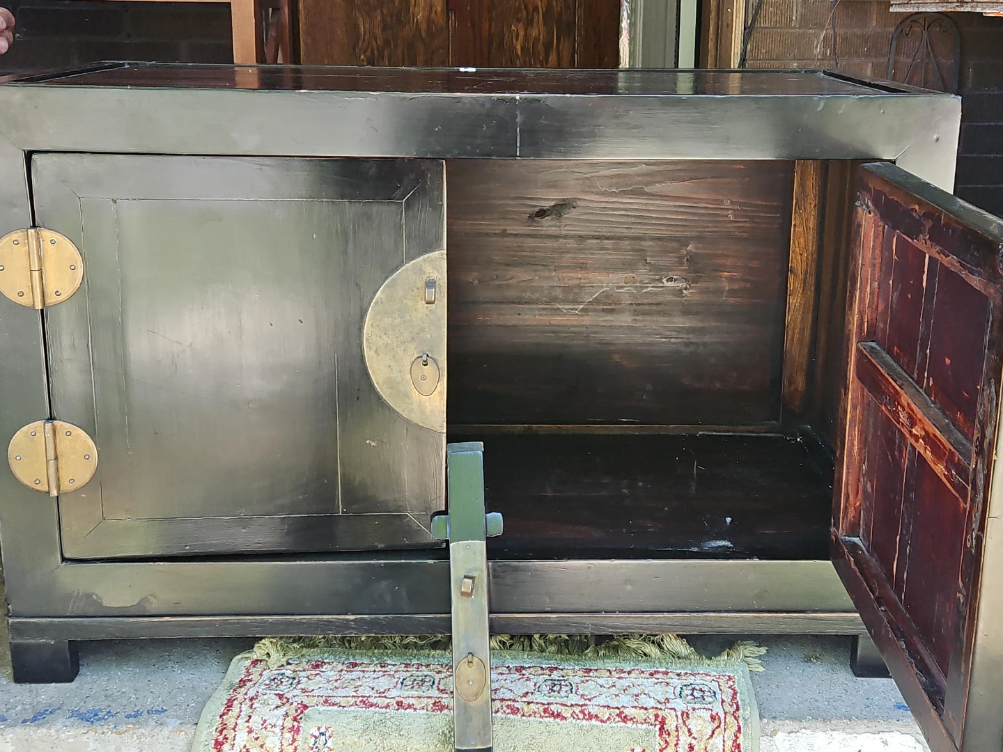 Black Wooden Cabinet with Brass Hardware