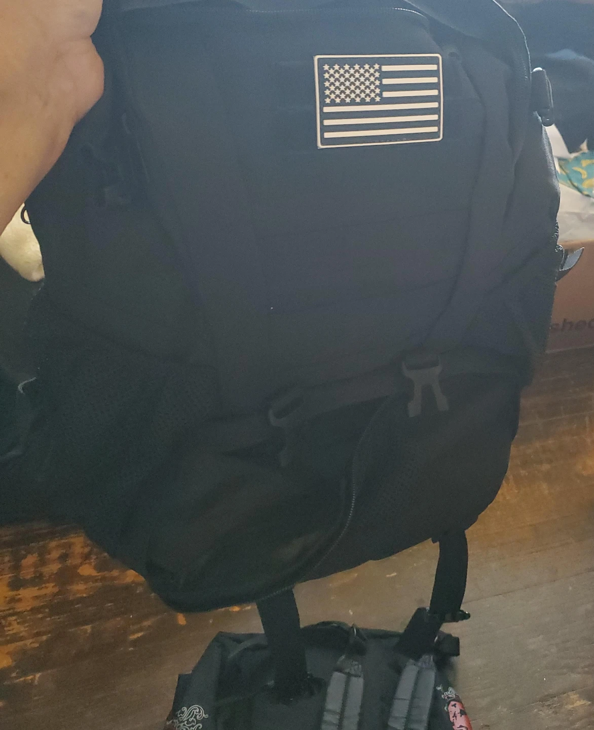 Black Backpack with US Flag Patch