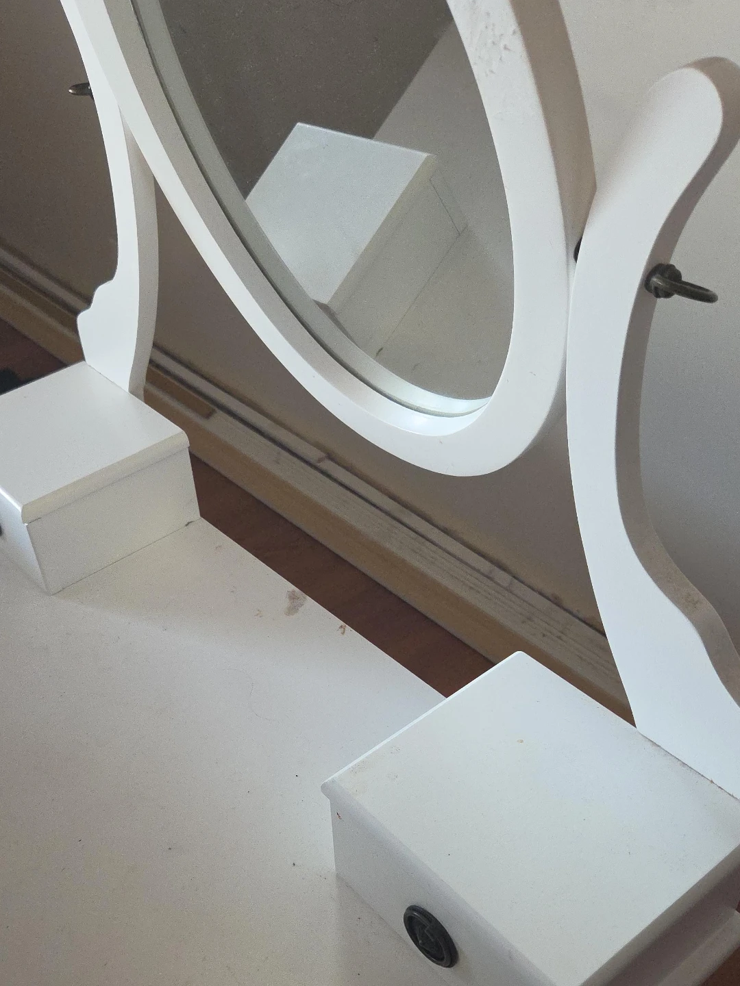 White Vanity Mirror with Drawers