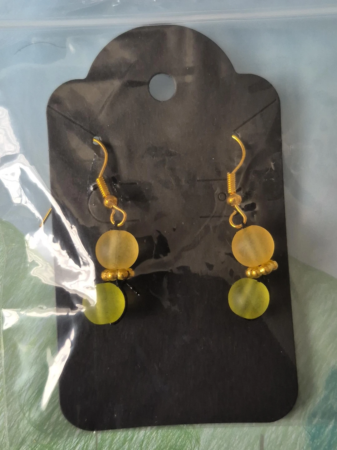 Yellow and Green Beaded Dangle Earrings