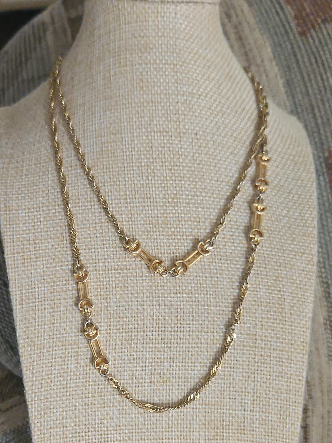 Gold-tone Chain Necklace with Bar Details