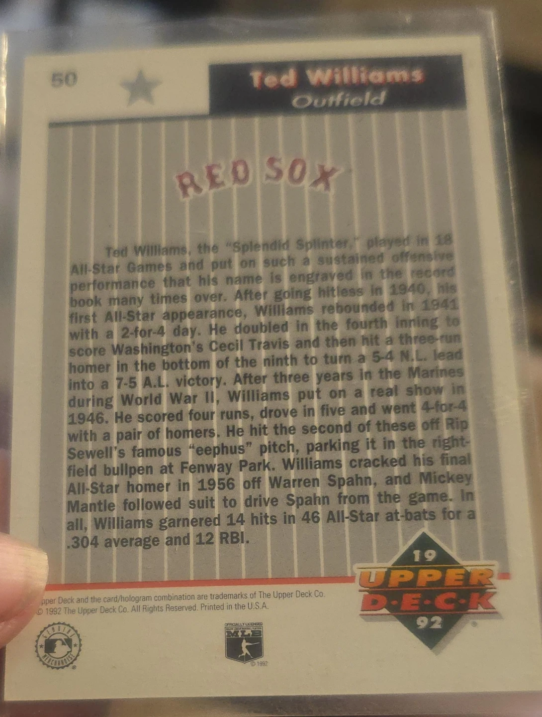 Ted Williams 1992 Upper Deck Baseball Card