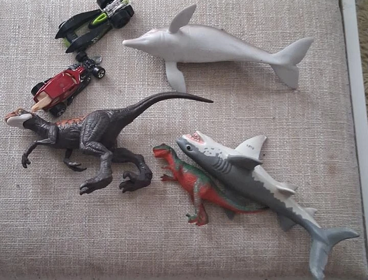 Toy Dinosaur, Shark, and Car Set