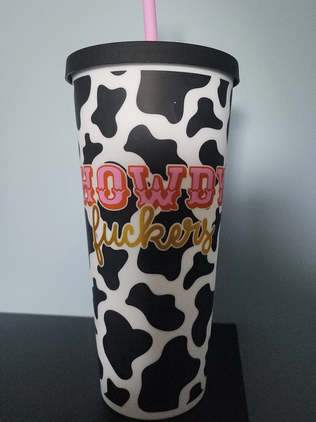 Cow Print Tumbler with Straw
