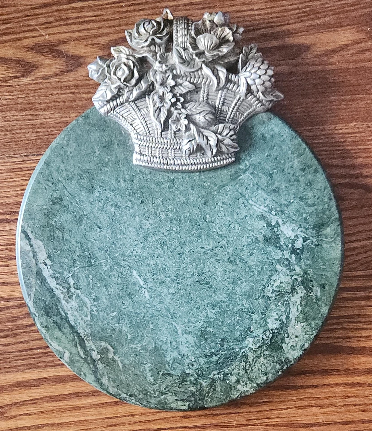 Decorative Marble Platter with Floral Basket Handle
