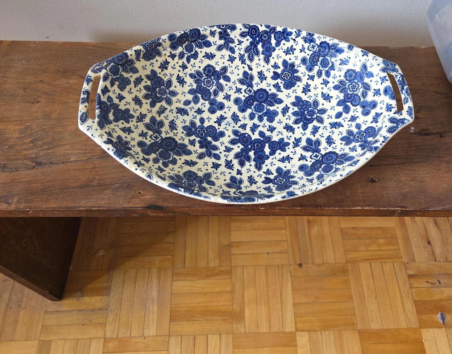 Blue Floral Serving Platter with Handles