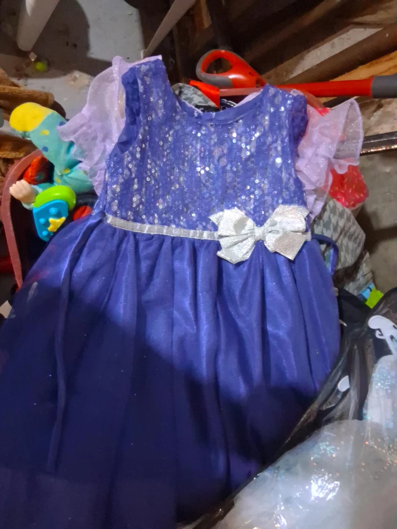 Girls Sparkly Blue Dress with Bow