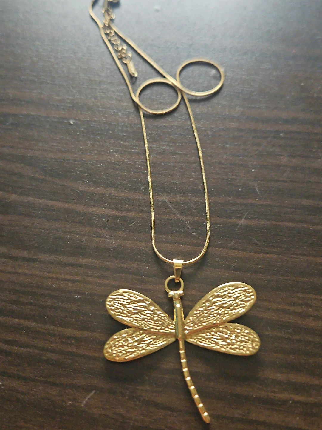 Stainless steel Gold-tone dragonfly pendant necklace