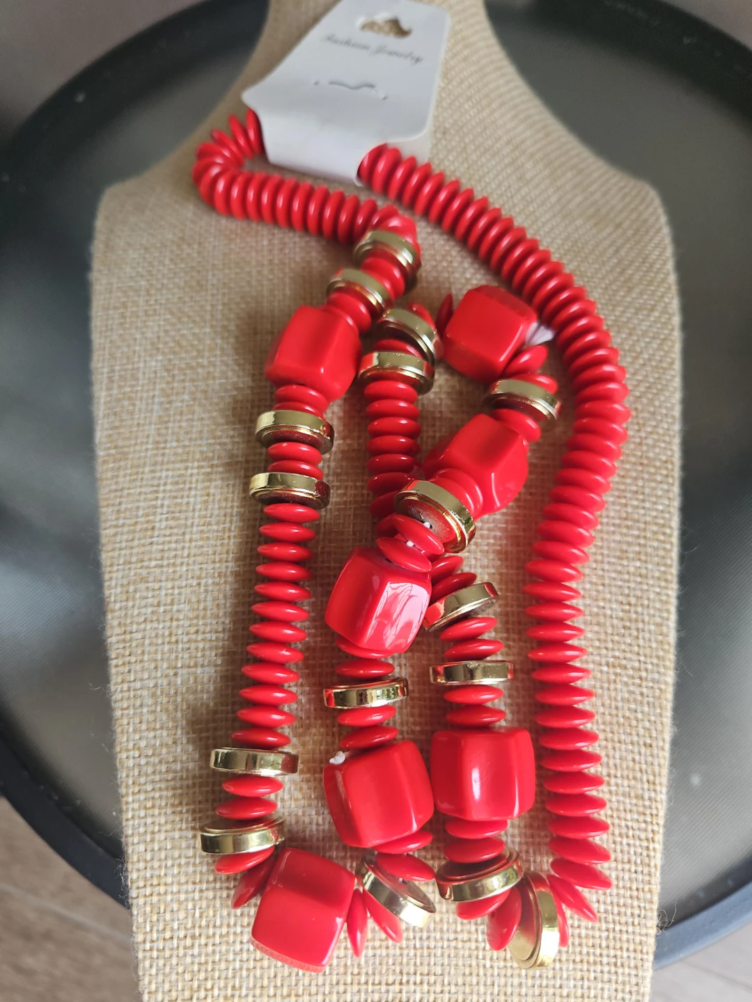 Red beaded statement necklace