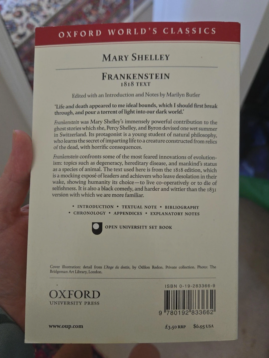 Mary Shelley Frankenstein 1818 Text Oxford World's Classics
