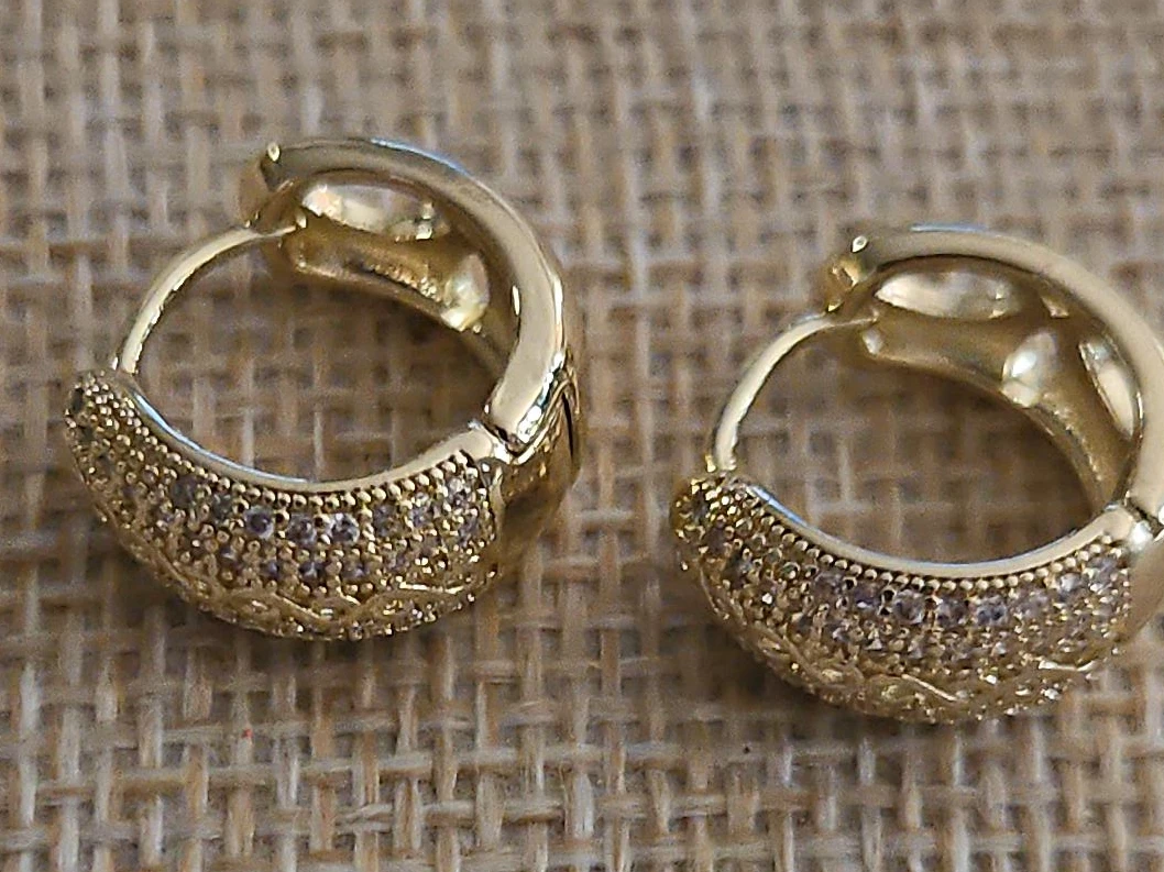 Gold Tone Cubic Zirconia Huggie Hoops