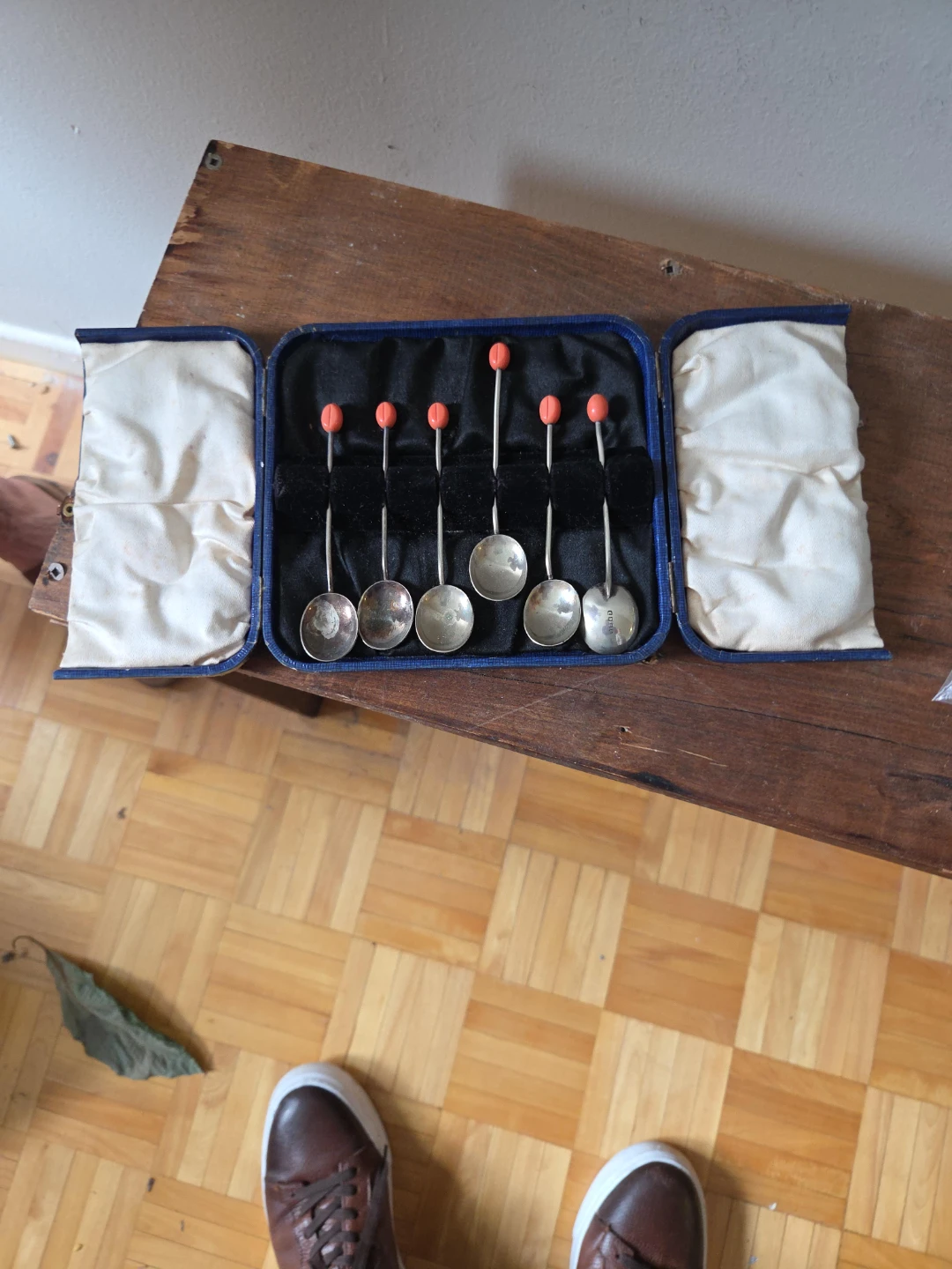 Set of 6 Dessert Spoons with Orange Ball Handles
