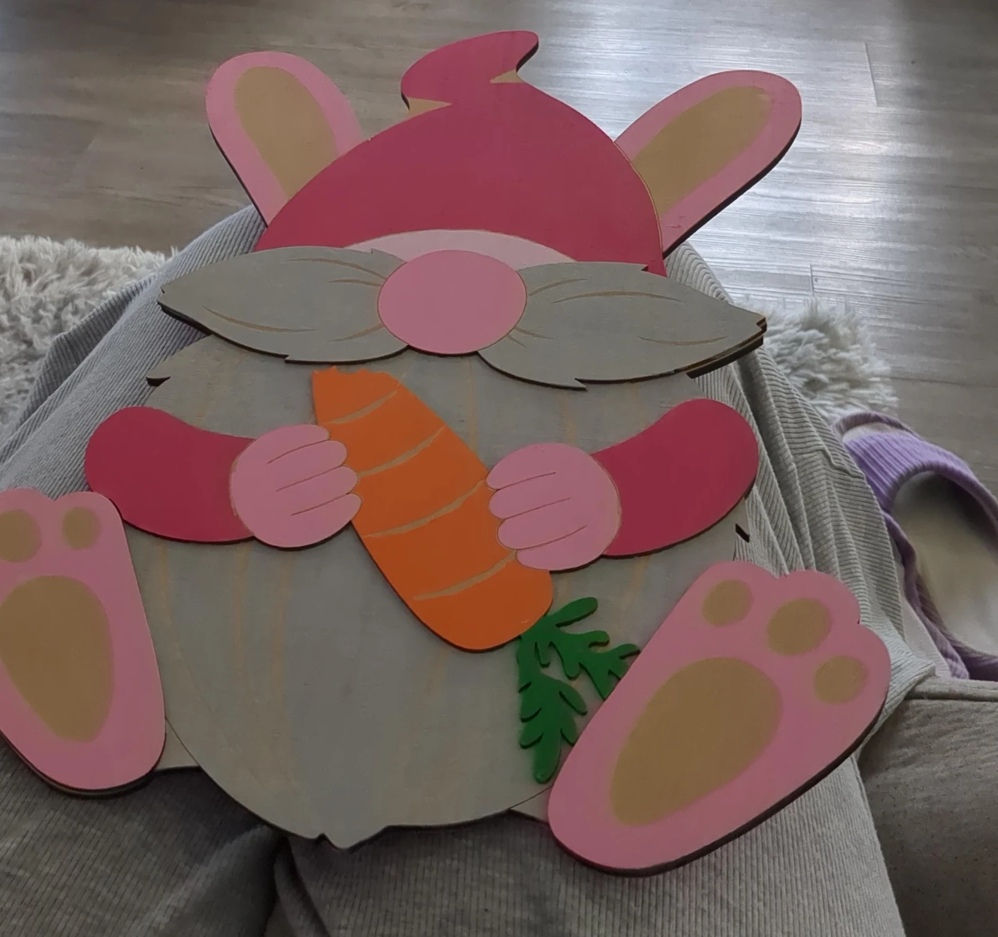 Wooden Easter Gnome with Carrot Decoration