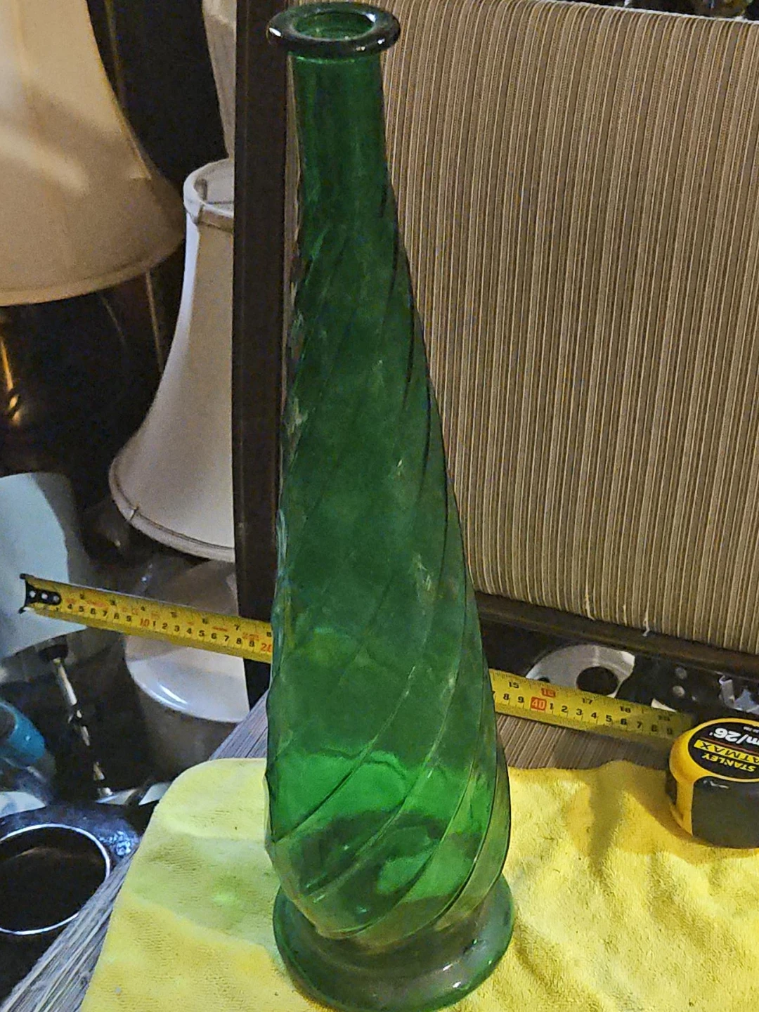 Tall Green Swirl Glass Vase