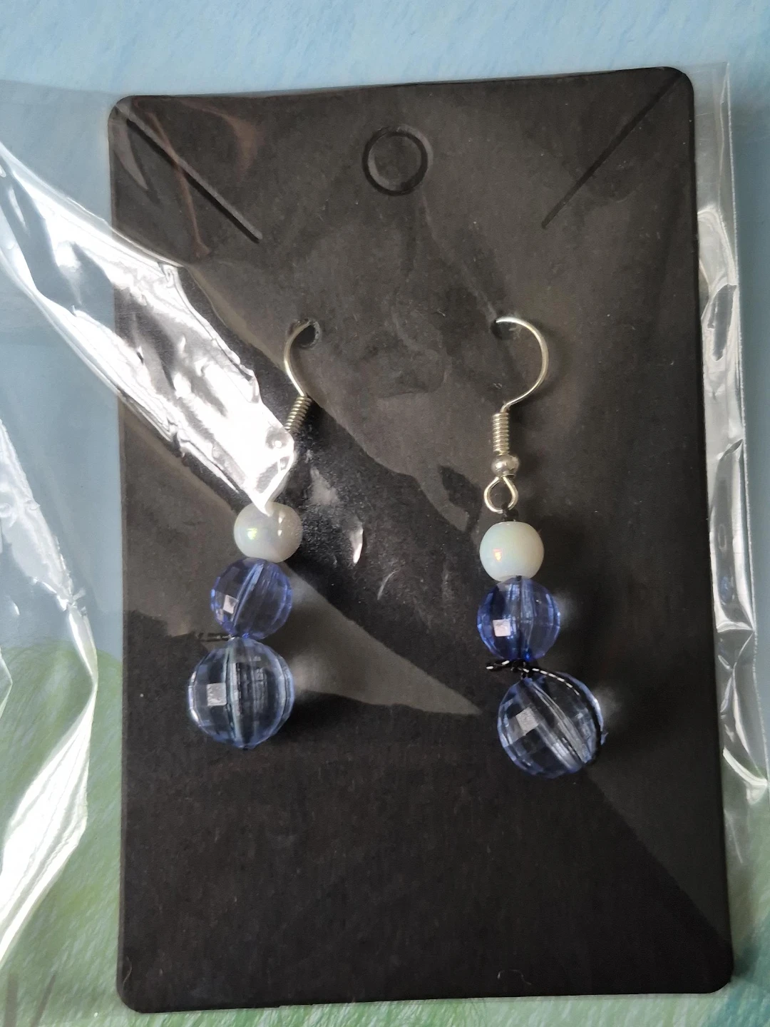 Blue Beaded Dangle Earrings