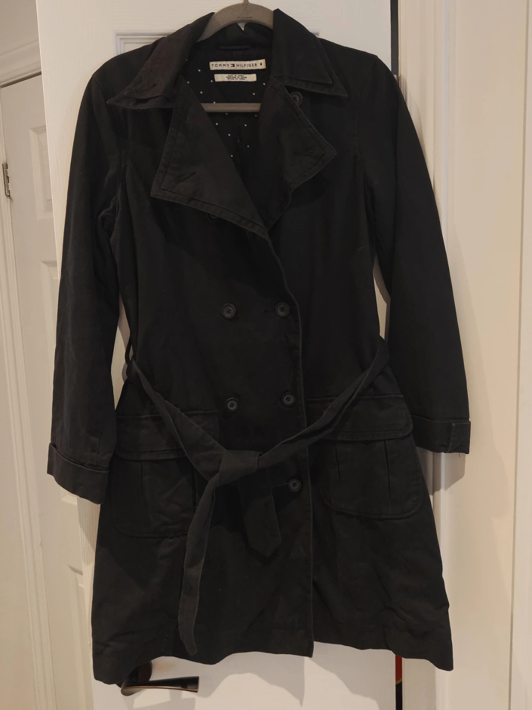 Tommy Hilfiger Black Double-Breasted Trench Coat - Size M