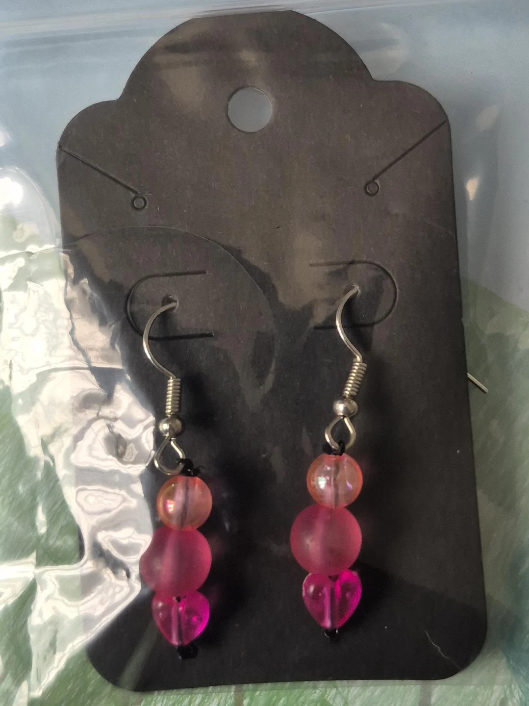 Pink Heart Bead Dangle Earrings