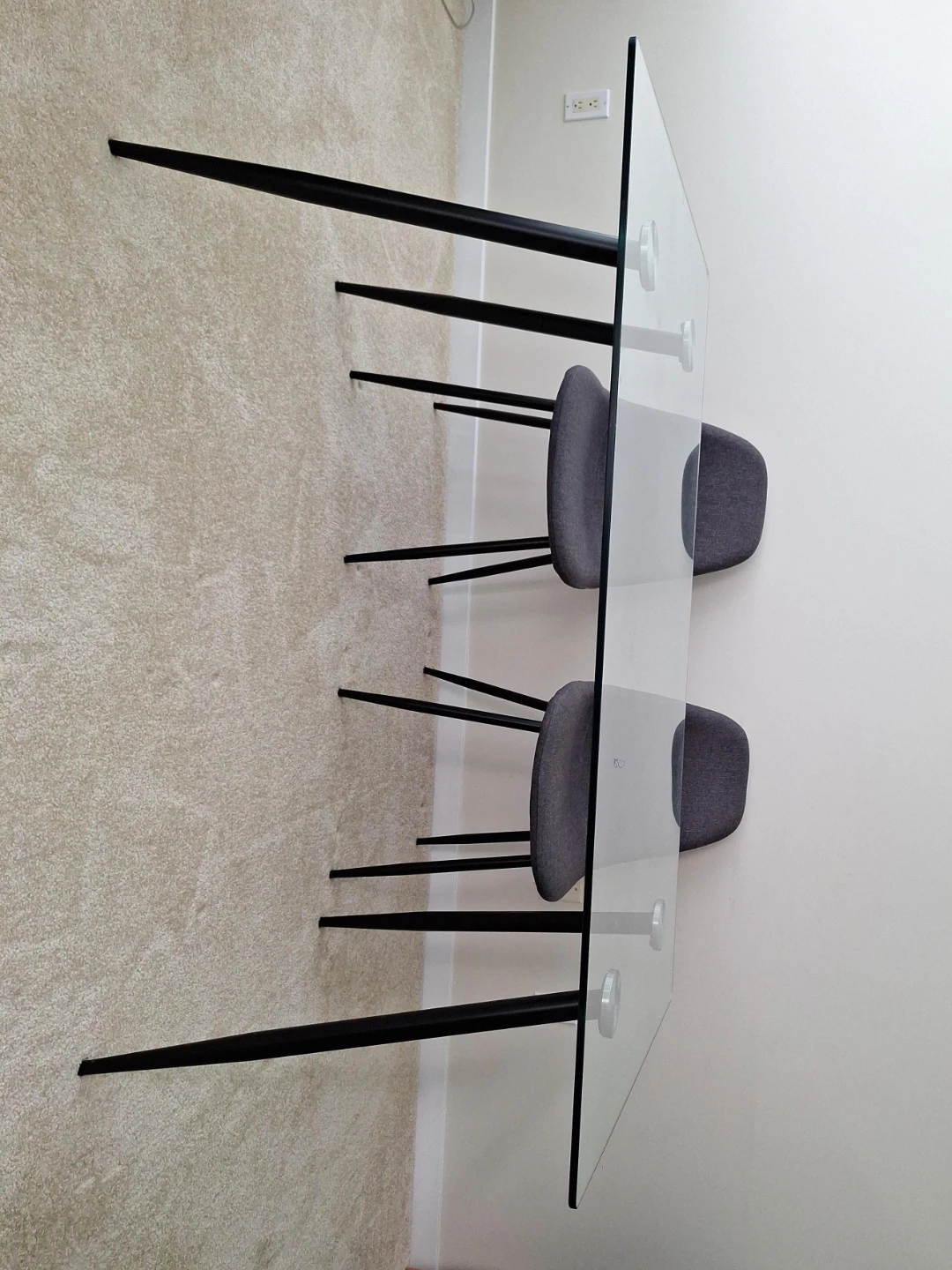 Glass Dining Table with Black Metal Legs