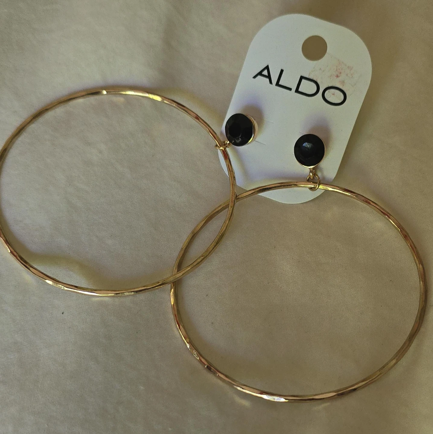 ALDO Gold Tone Hoop Earrings with Black Gem Detail - photo 2