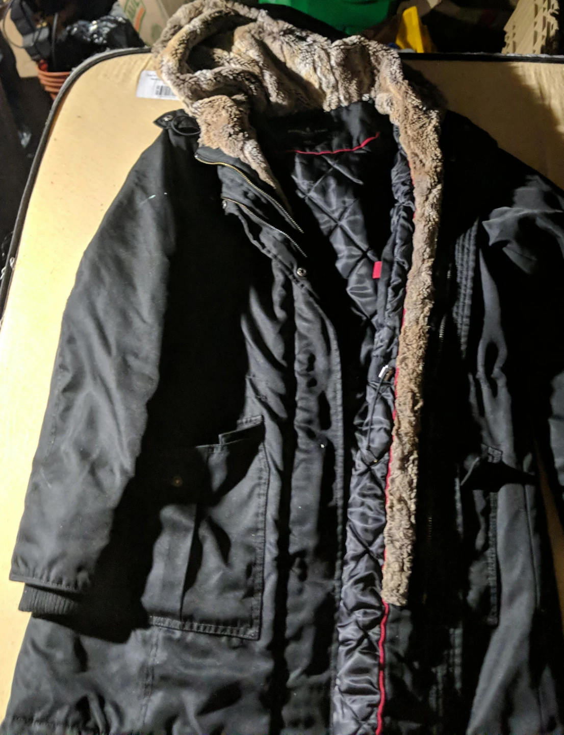 London Fog Black Parka with Faux Fur Hood