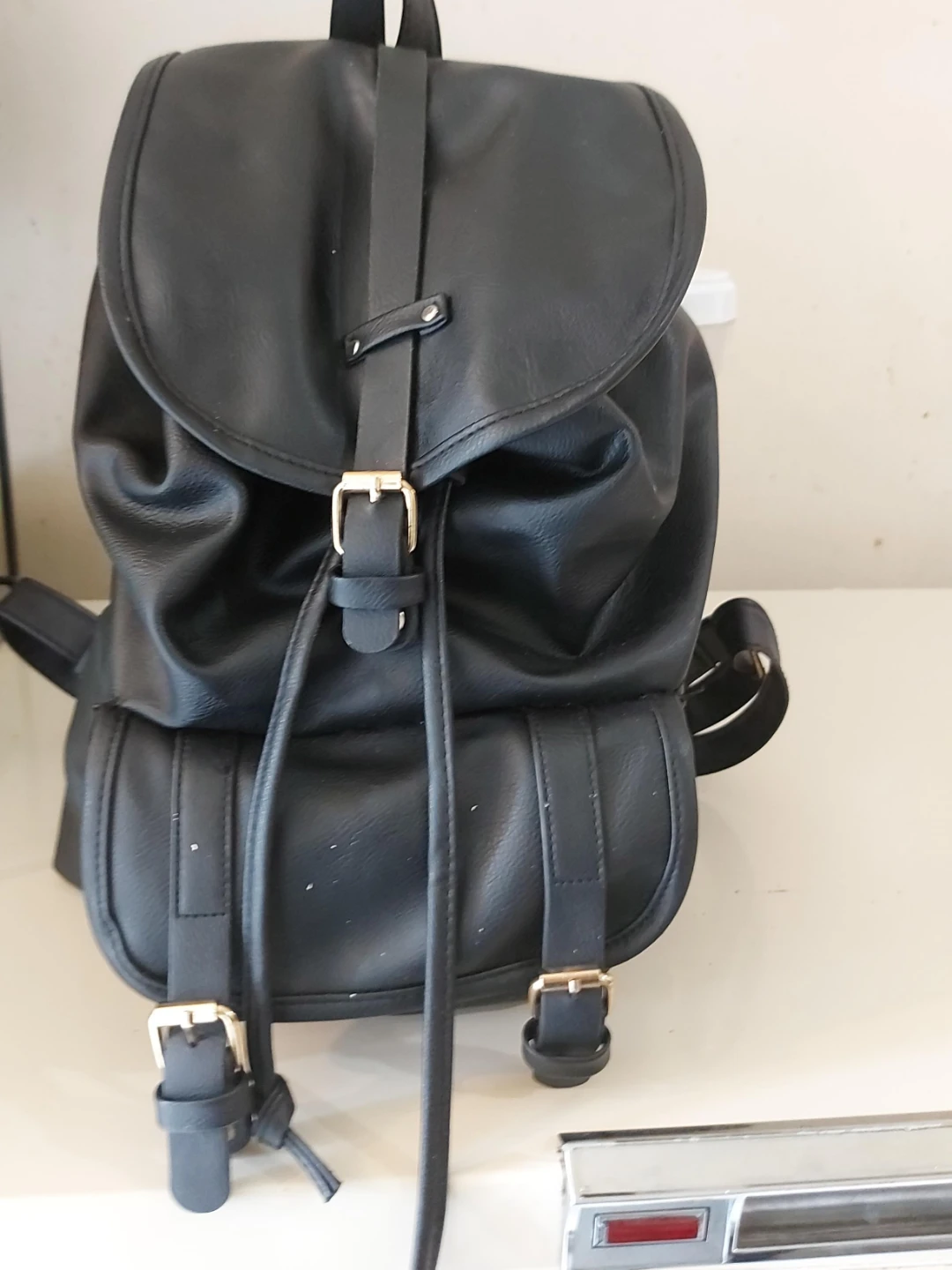 Black Faux Leather Backpack